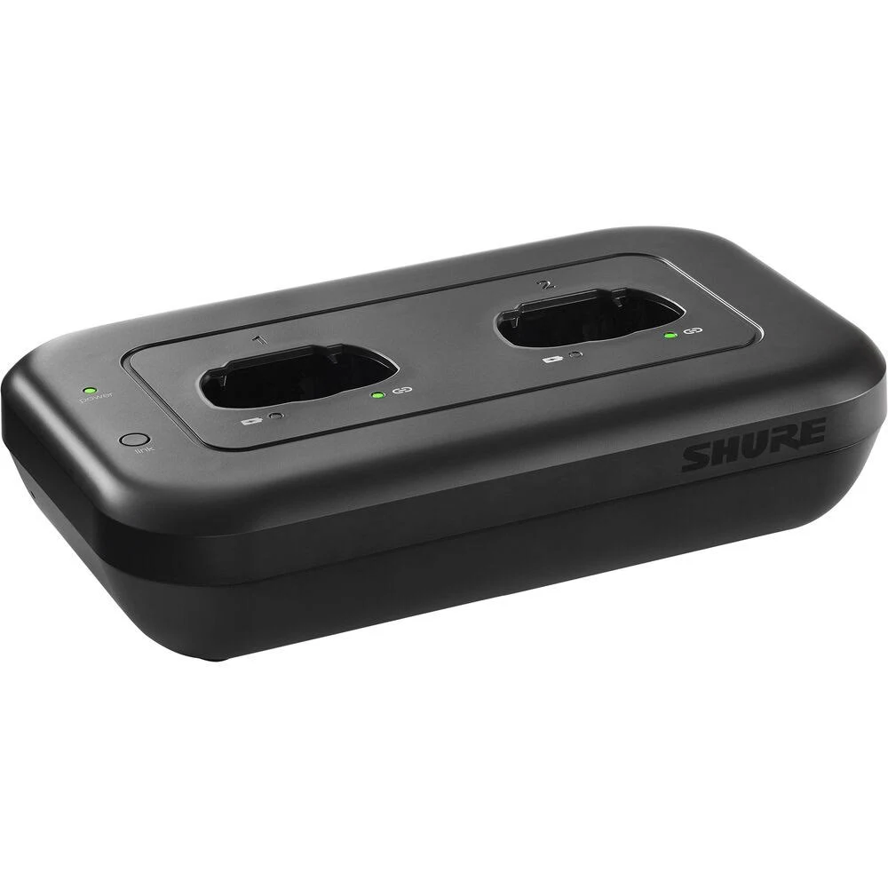 Shure 2 Bay Networked Charger for MXW1X, MXW2X or MXW6X Transmitters. Small
and compact to suit space restricted install