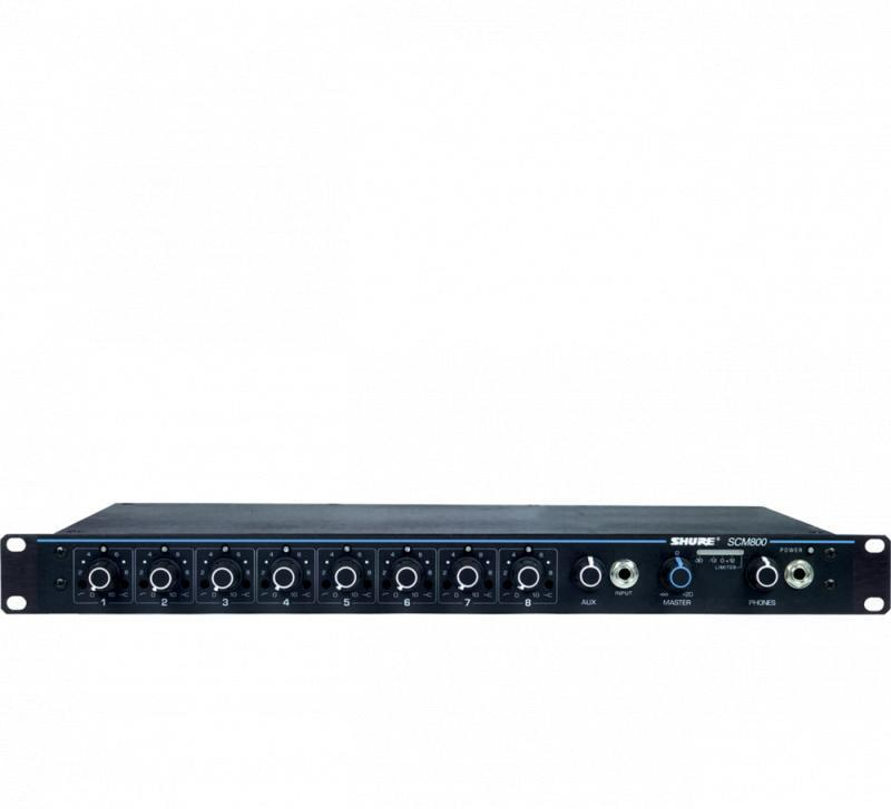 Eight-Channel Microphone Mixer with EQ per Channel, AC only, One Rack
Space, Single and Dual Mount - SCM800