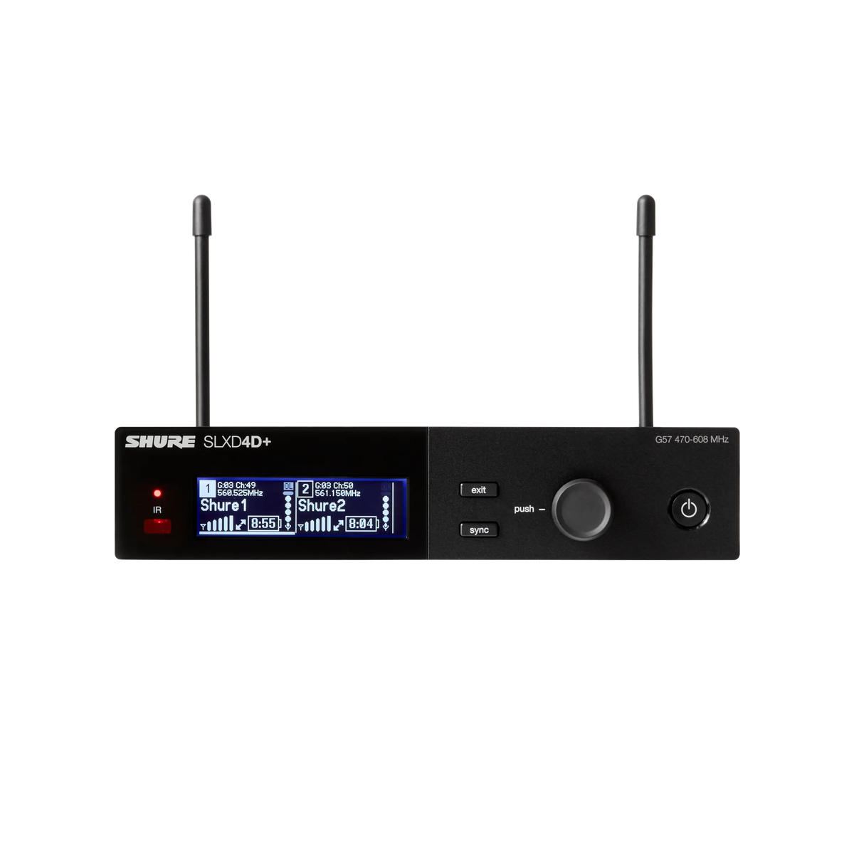 Shure SLXD4D+ Digital 2-Channel Wireless Receiver (1/2 rack) with 24 bit/48
kHz audio conversion, mic/line level switcha