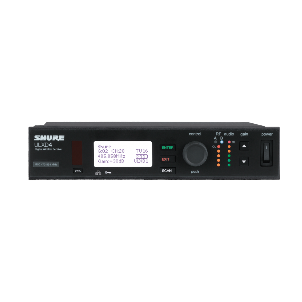 Shure ULXD4-GV Wireless Receiver - Frequency Band Version: G50 (470-534
MHz) - TAA Compliant - ULXD4GVTA=-G50