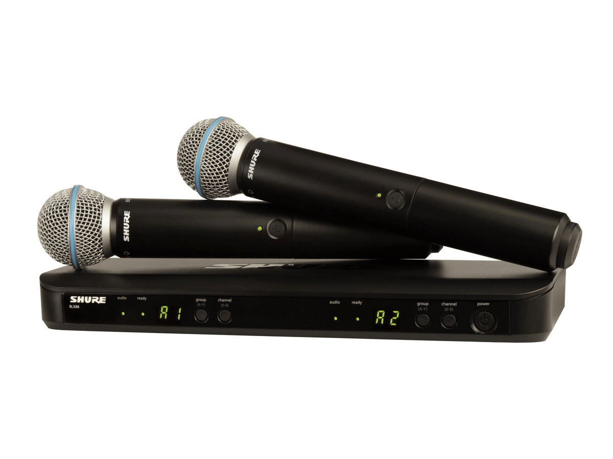 Shure Wireless System, Frequency Band Version: H11 (572-596 MHz), Power
supply included - BLX288/B58-H11