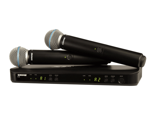 Shure Wireless System, Frequency Band Version: H11 (572-596 MHz), Power
supply included - BLX288/B58-H11