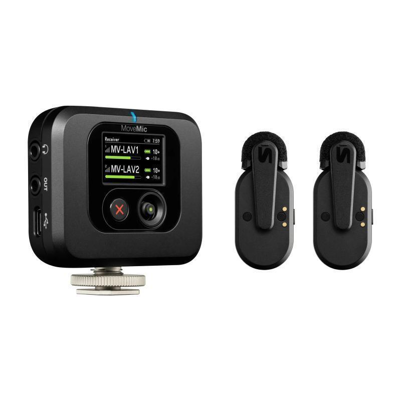 Shure Two-channel wireless microphone system with cold-shoe mountable
receiver for connectivity to cameras, mobile devic