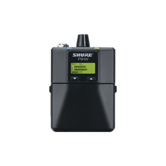 Wired bodypack personal monitor delivers improved audio clarity and reduced
feedback onstage compared to traditional spe