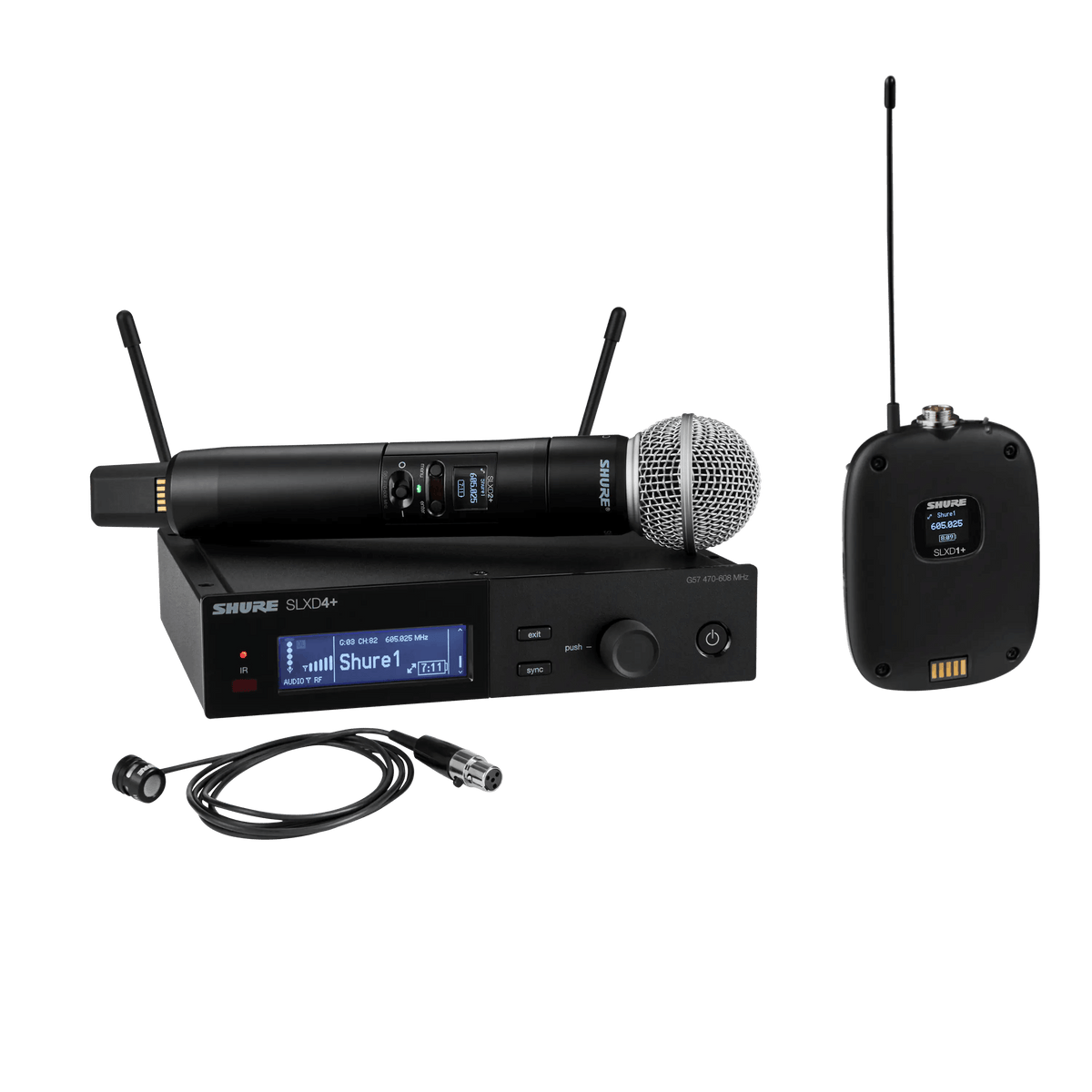 Shure SLX-D+ Digital 1-CH Wireless Combo Microphone Sys, includes 1 SLXD4+
Receiver with Bluetooth remote monitoring and