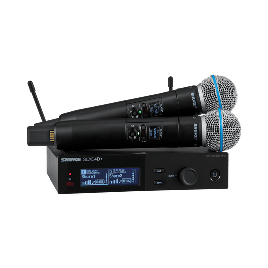 Shure SLX-D+ Digital 2-Channel Wireless Microphone System, includes 1
SLXD4D+ Dual Receiver (1/2 rack) with Bluetooth re