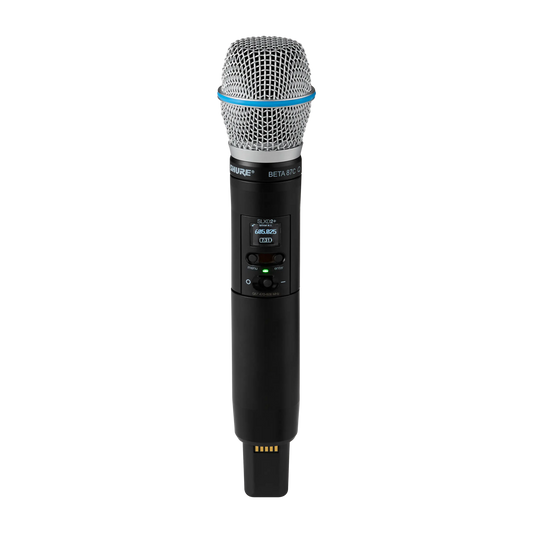 Shure Handheld Transmitter, Beta87C, TAA, frequency band G57 (470-608 MHz,
tuning range 138 MHz) - SLXD2+TA/B87C=-G57