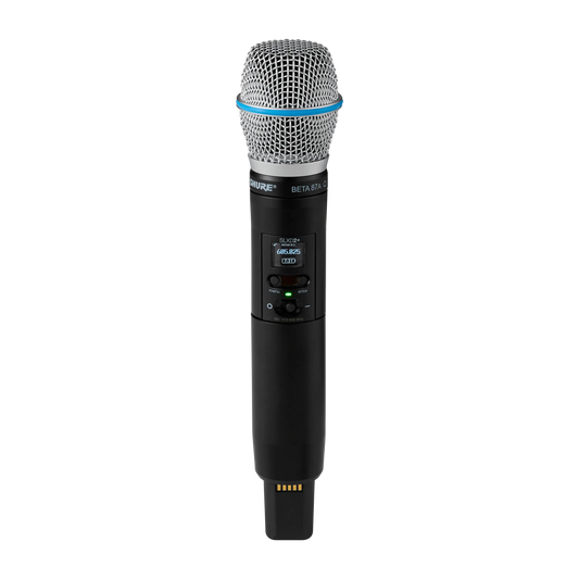 Shure SLXD2+ Digital Handheld Transmitter with Beta(R)87A Microphone
Cartridge (condenser, supercardioid), Bluetooth rem