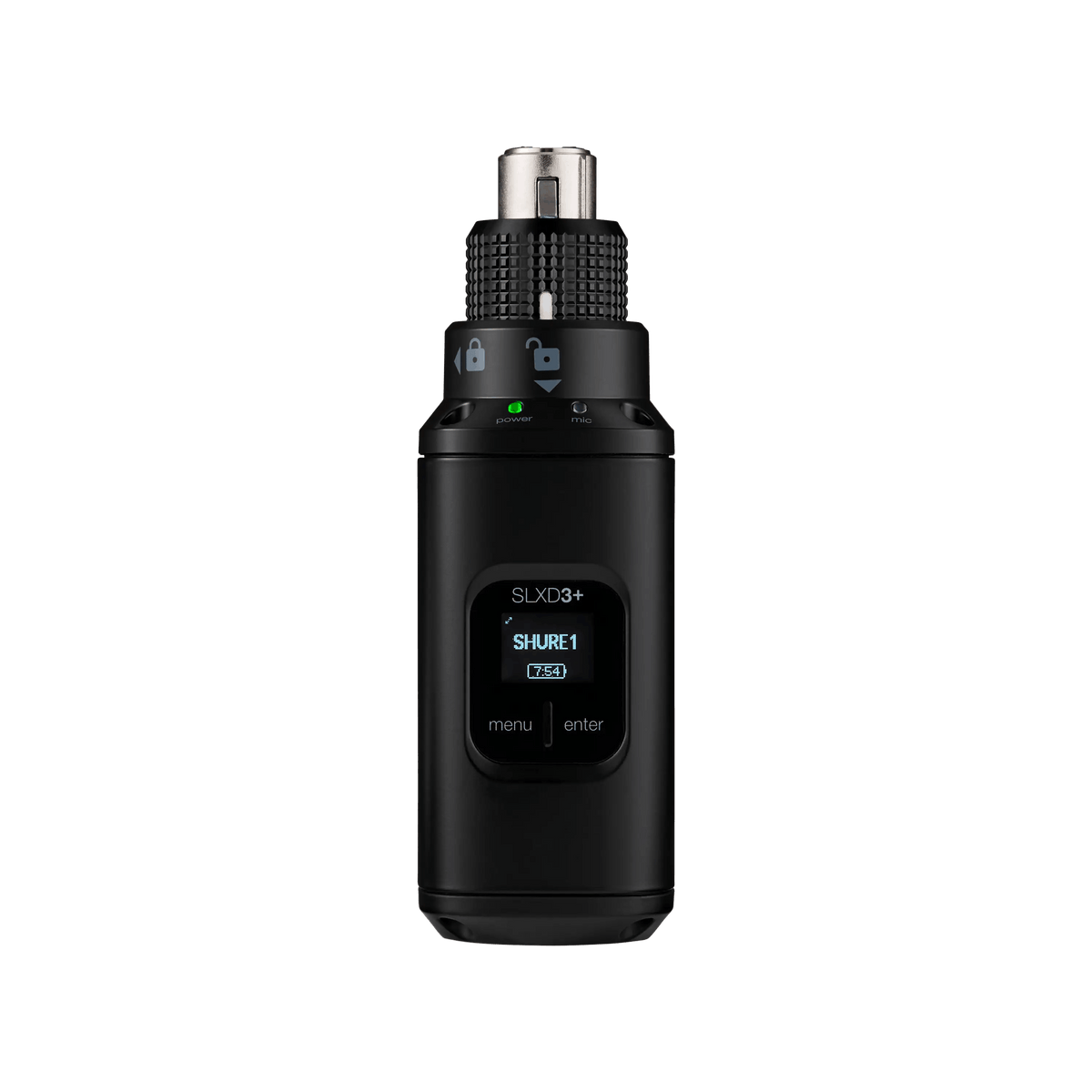 Shure SLXD3+ Plug-On Digital Wireless Transmitter with patented wobble-free
locking ring, 12/48V phantom power, USB-C po
