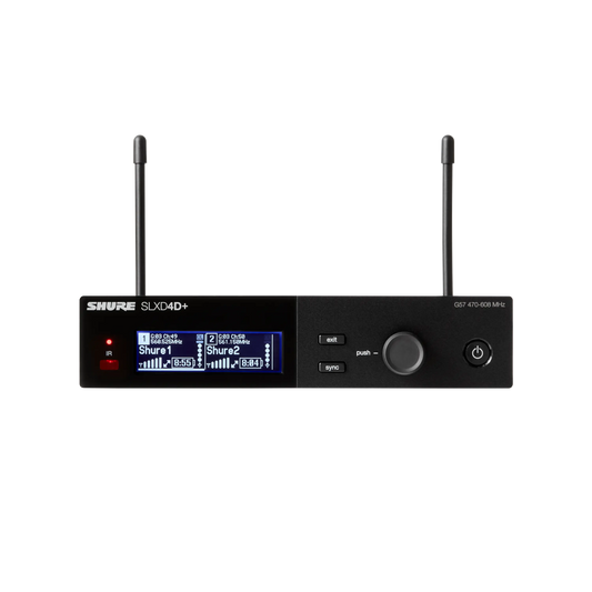 Shure SLXD4D+ Digital 2-Channel Wireless Receiver (1/2 rack) with 24 bit/48
kHz audio conversion, mic/line level switcha