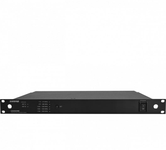 Antenna distribution system expands a wireless microphone system by
splitting 1 pair of antennas and amplifies RF signal