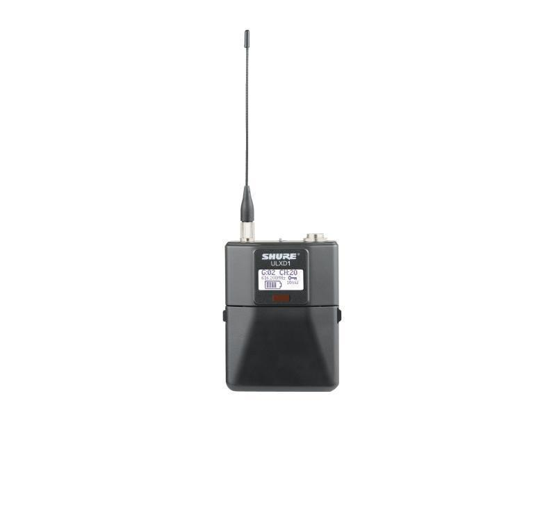 Shure ULX-D(R) Digital Bodypack Transmitter w/24bit/48kHz converter, TA4M
audio input, Shure gain ranging & input attenu