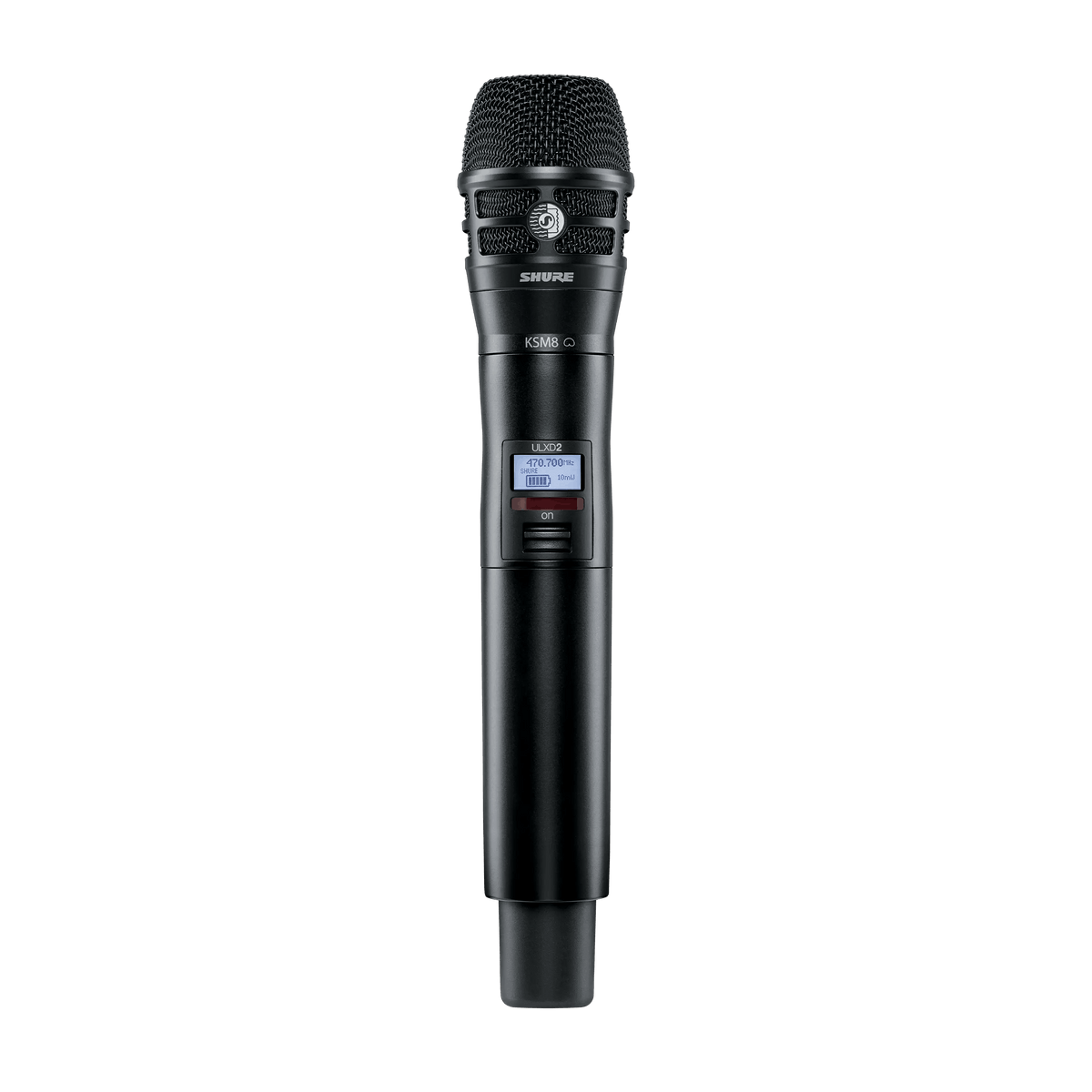 Shure Digital Handheld Transmitter with KSM8 Capsule, Frequency Band
Version: G57 (470-608 MHz), TAA Compliant - ULXD2TA