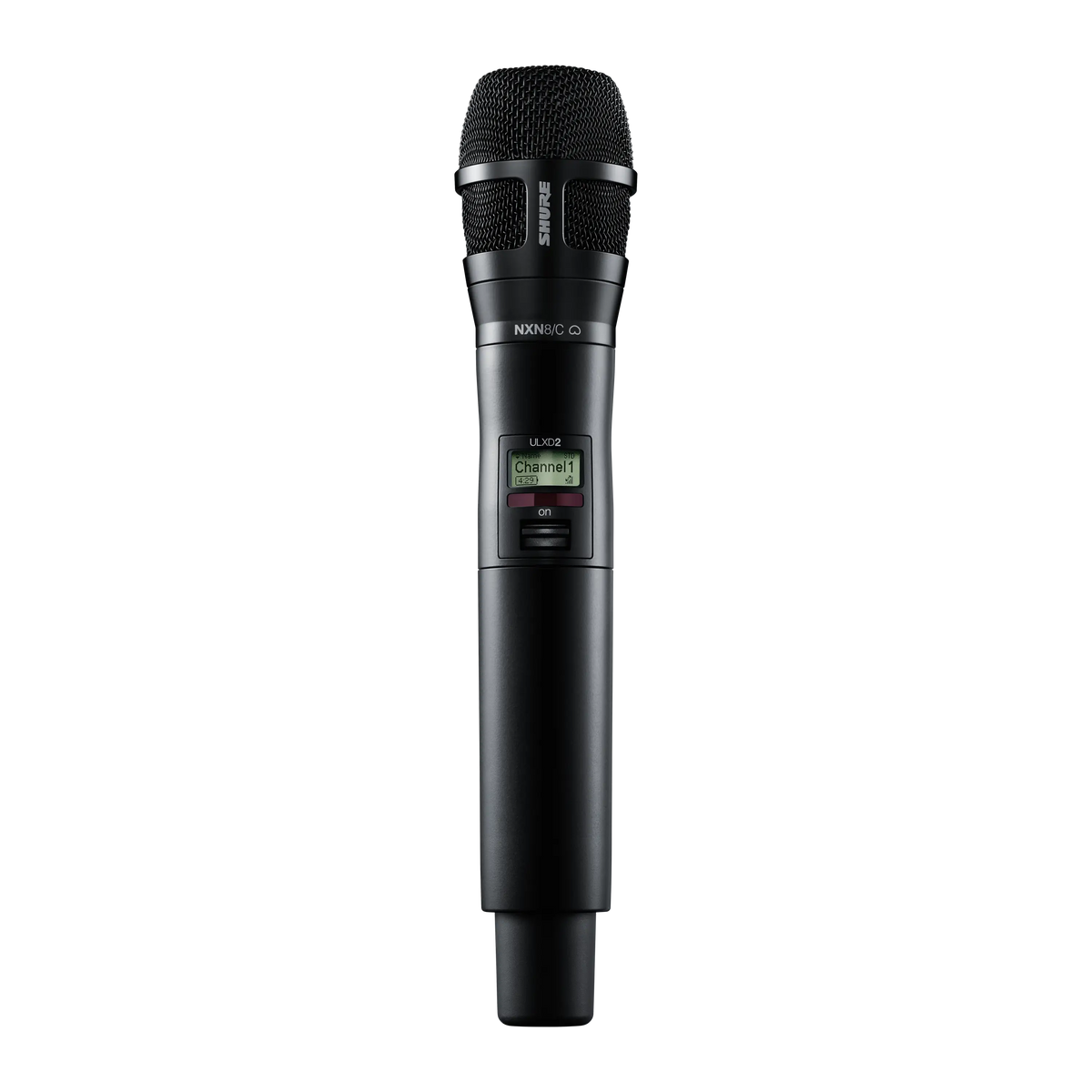 Shure digital handheld transmitter with Nexadyne 8/C cardioid dynamic
microphone capsule, black finish, frequency band H