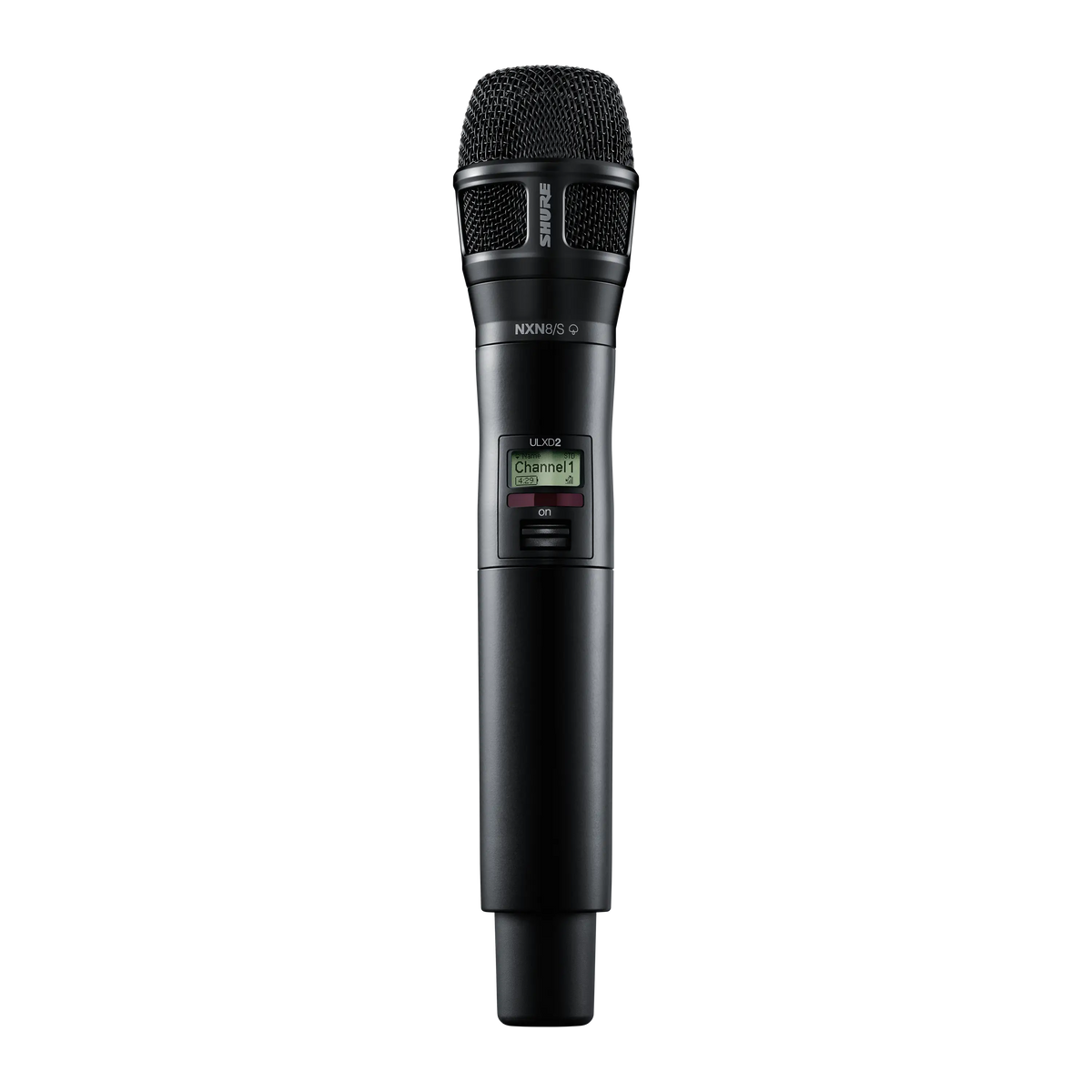 Shure digital handheld transmitter with Nexadyne 8/S supercardioid dynamic
microphone capsule, black fininsh, frequency 