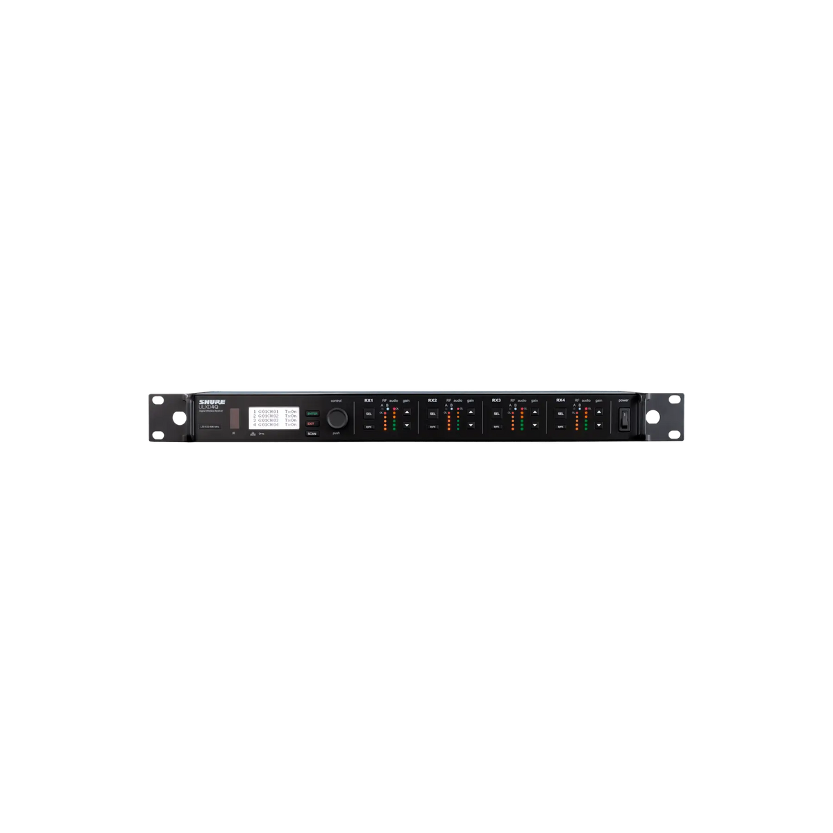 Shure Quad-Channel Digital Wireless Receiver, Frequency Band Version: G57
(470 - 608 MHz), TAA Compliant - ULXD4QGVTA=-G