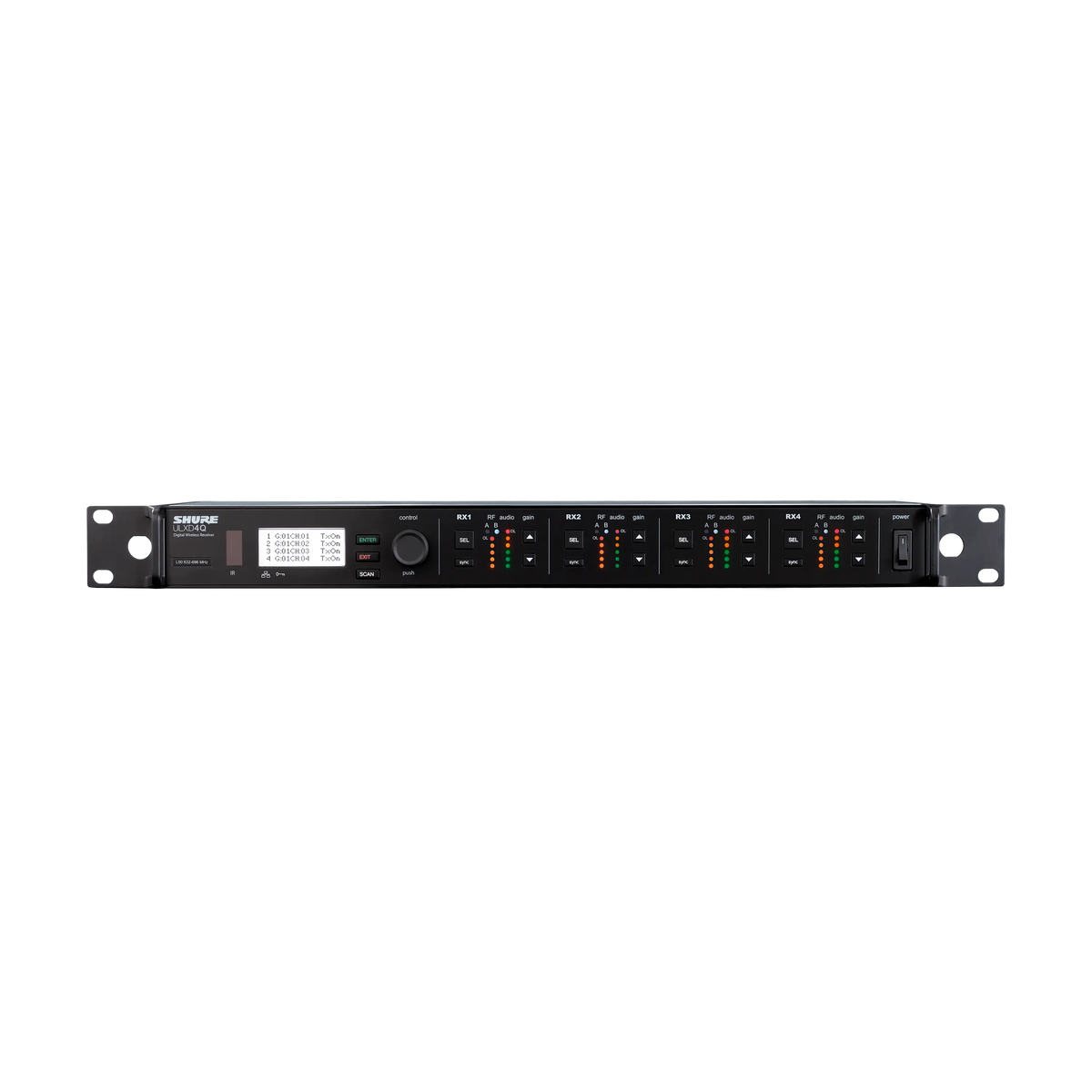Shure Quad-Channel Digital Wireless Receiver, frequency band G57 (470-608
MHz), TAA Compliant - ULXD4QTA=-G57