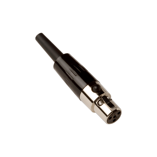 4-pin mini-connector adapts a small-diameter microphone cable to a bodypack
transmitter. - WA330