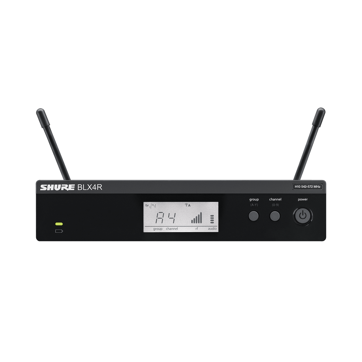 Shure Frequency Band Version: H10 (542-572 MHz), US power supply included -
BLX4R=-H10
