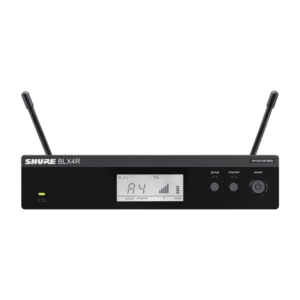Shure Frequency Band Version: H9 (512-542 MHz), US power supply included -
BLX4R=-H9