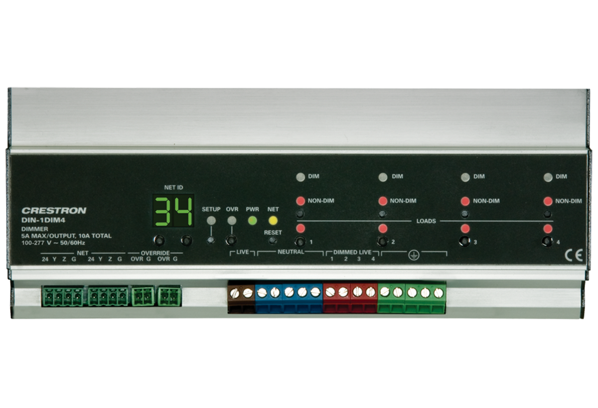 4 Channel Dimmer, 1 Feed, DIN Rail Mount