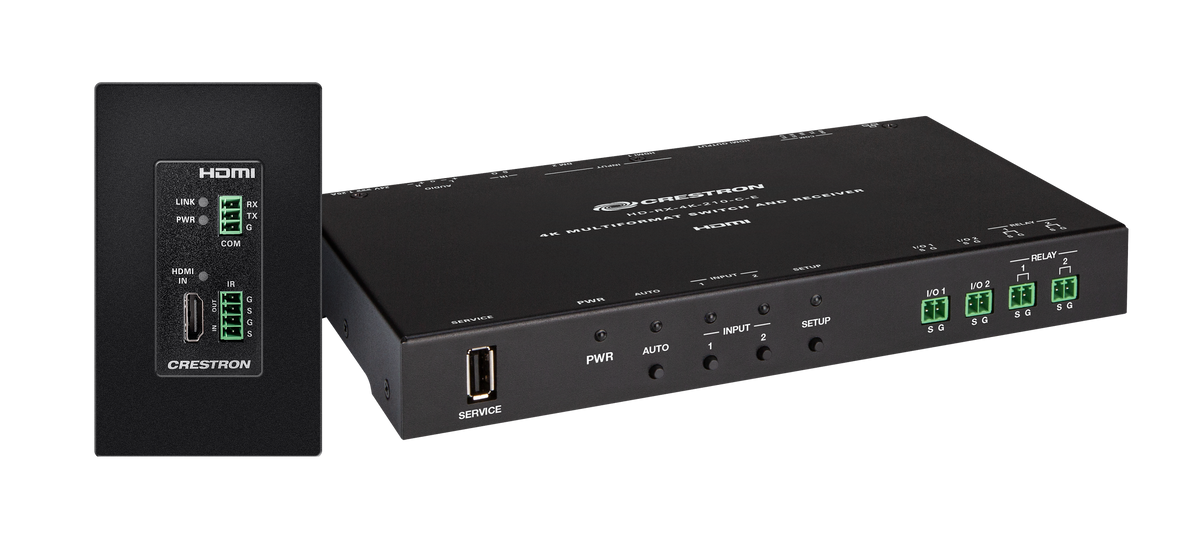 4K 2x1 DM® Essentials Scaling Auto-Switcher and Wall Plate Extender over CATx Cable, Black