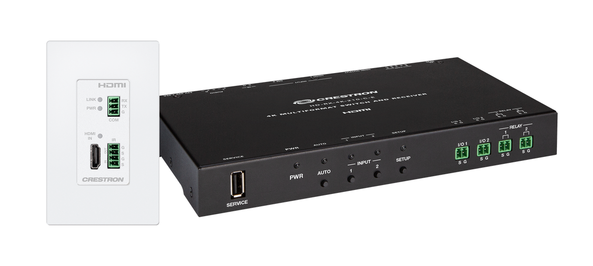 4K 2x1 DM® Essentials Scaling Auto-Switcher and Wall Plate Extender over CATx Cable, White