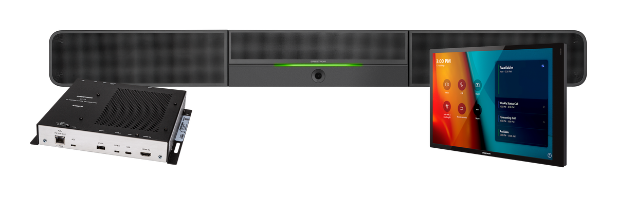 Crestron Flex Advanced Small Room Conference System with Video Soundbar and Wall Mounted Control Interface for Microsoft