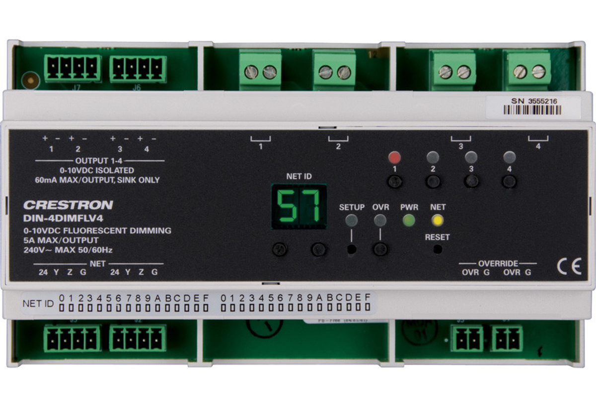 4 Channel 0-10V Dimmer, 4 Feeds, DIN Rail Mount