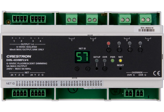 4 Channel 0-10V Dimmer, 4 Feeds, DIN Rail Mount