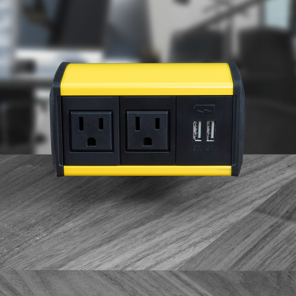 2 AC Outlets and 1 Dual USB-A Charger, Blue Housing, White End Caps, White inserts - 6' cord