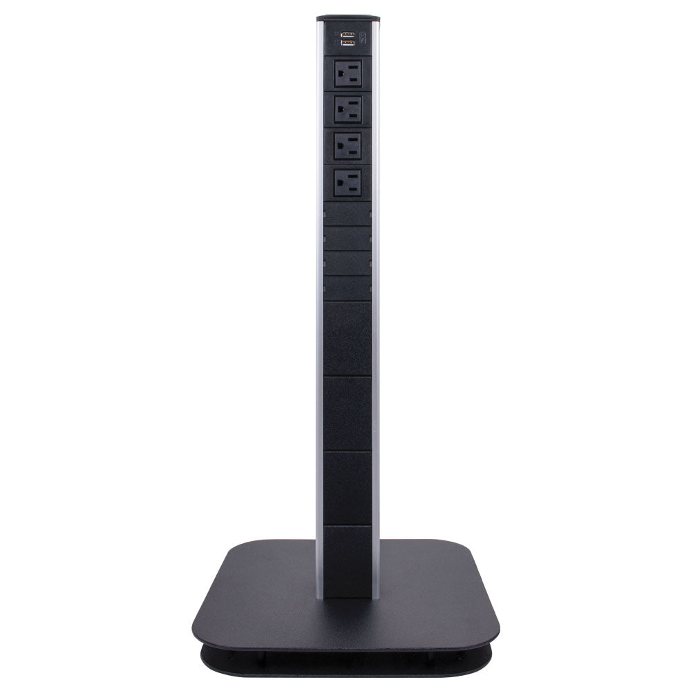 24" Pedestal with 4 AC outlets, 1 dual combination charger (USB Type-C and USB Type-A), 2 Snap-In inserts - Aluminum and
