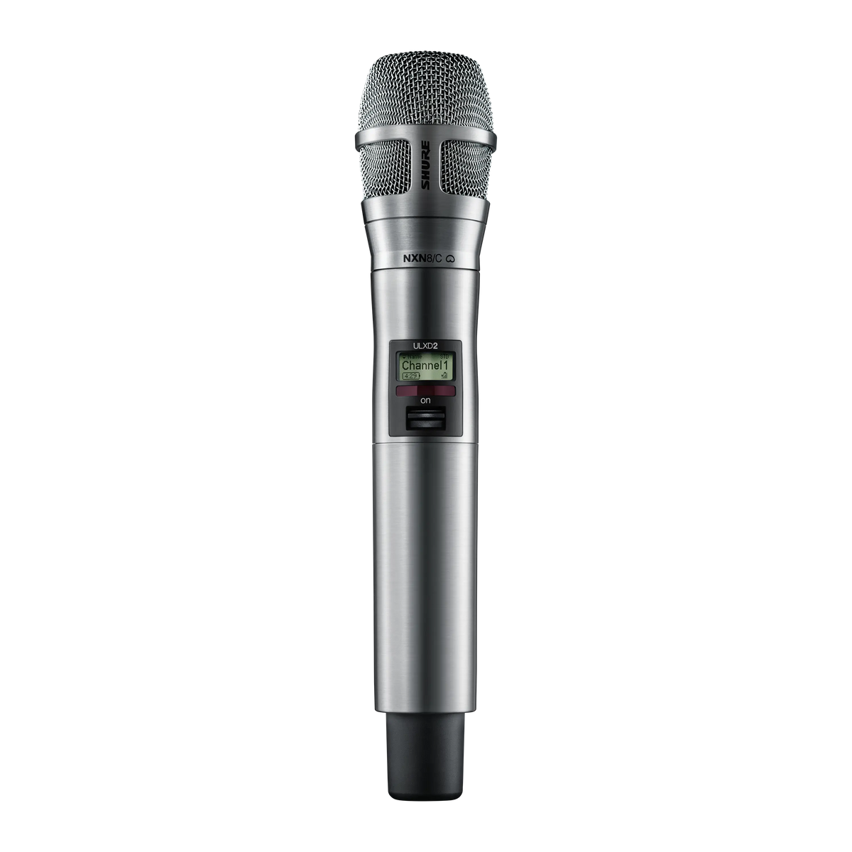 Shure digital handheld transmitter with Nexadyne 8/C cardioid dynamic
microphone capsule, nickel finish, frequency band 