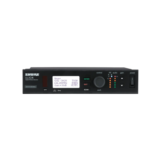 Shure ULXD4-GV Wireless Receiver - Frequency Band Version: J50A (572 – 616
MHz) - TAA Compliant - ULXD4GVTA=-J50A