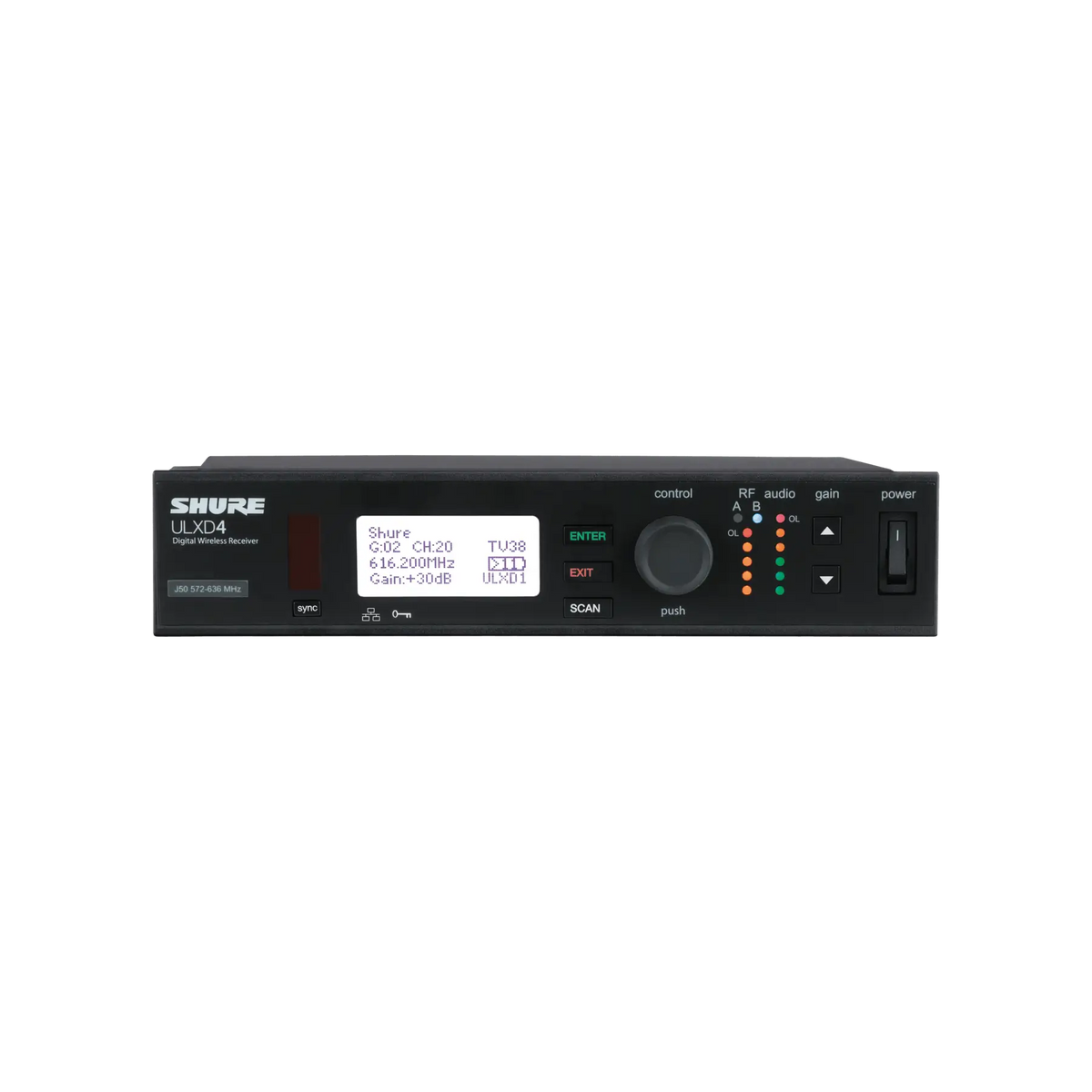 Shure ULXD4-GV Wireless Receiver - Frequency Band Version: J50A (572 – 616
MHz) - TAA Compliant - ULXD4GVTA=-J50A